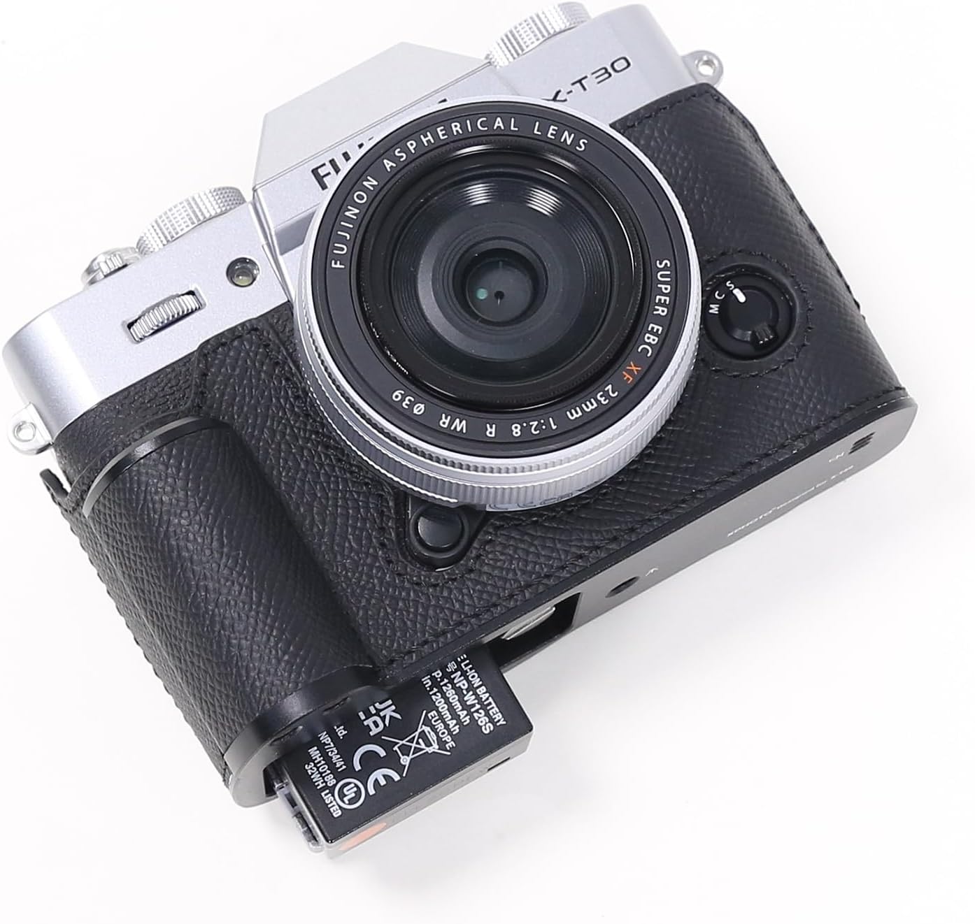 Camera Genuine Leather Half Case ，Compatible with FUJIFILM Fuji X-T30 I II III ，Cowhide Camera Bag - Full-Grain Leather Body with Solid Aluminum Base Plate (Black)