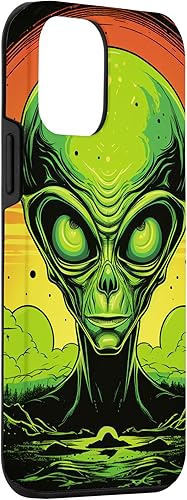 Vista 30 de iPhone 14 Pro Cute Green Alien Head UFO Space Face Alien Case
