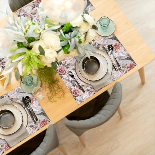 Miniatura 6 de Placemats Set of 6 Vintage Flower Tower Fabric Placemats Square Placemat for Kitchen Table Heat Resistant, Easy to Clean Table Placemats 12x18 Inch