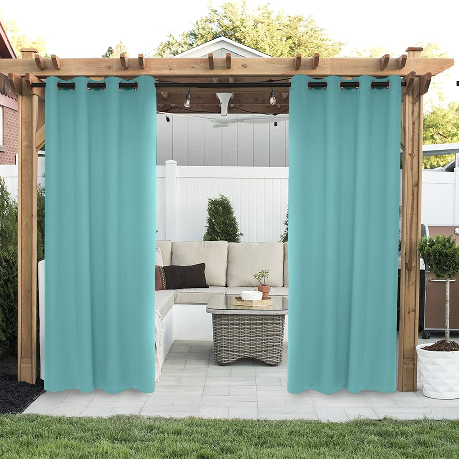 Drewin Outdoor Curtains for Patio Waterproof 1 Panel Windproof Weather Resistant Blackout Curtain Privacy Drapes Indoor Porch Gazebo Cabana Pergola Swimming Pool Sunroom Decor, Teal 52x84 Inches