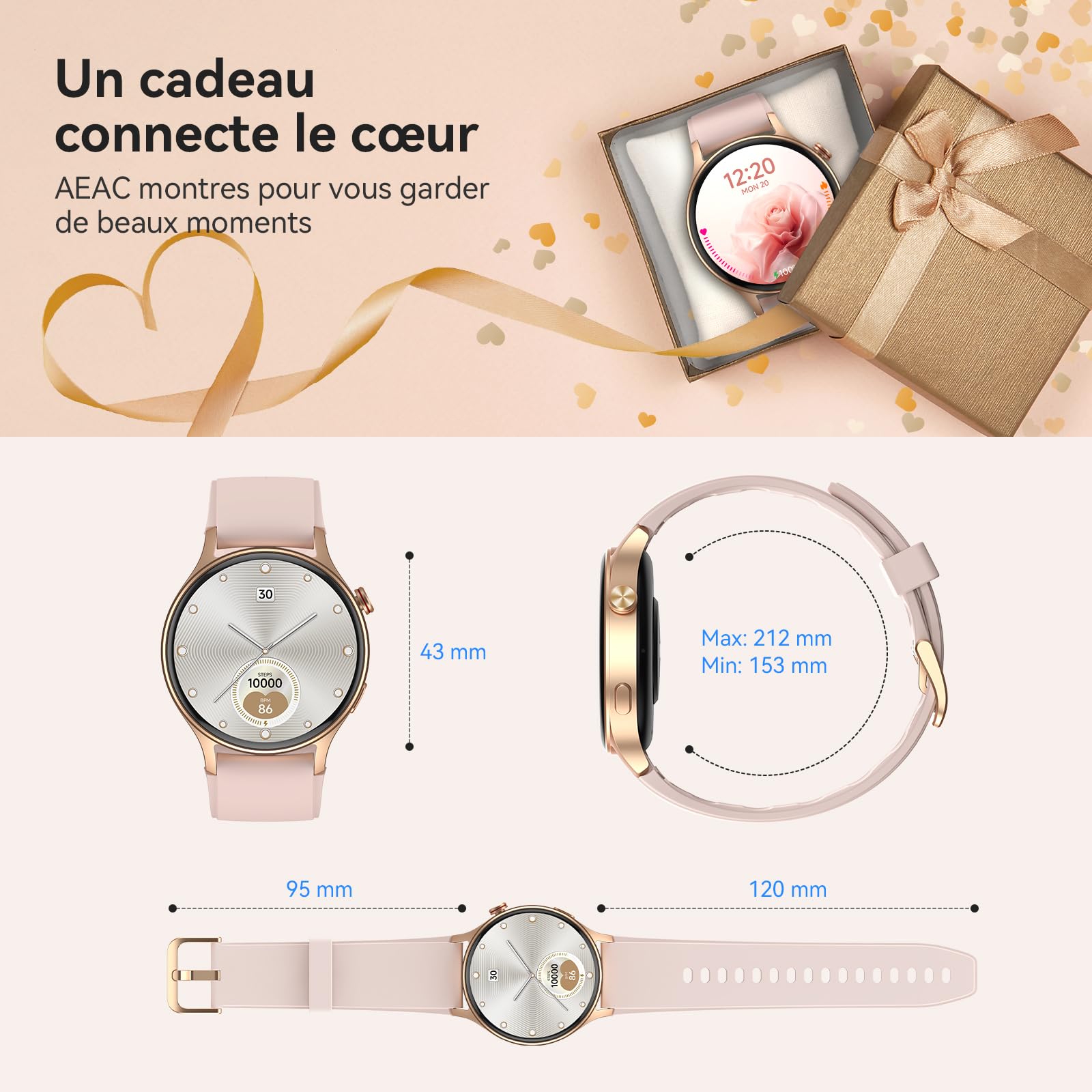 Montre Connectée Femme avec Appel,1.32" AMOLED Smartwatch Femme Always-on Display Fonction,120+ Modes Sport/Fréquence Cardiaque/Sommeil/SpO2,Montre de Fitness Podomètre Calories Android iOS