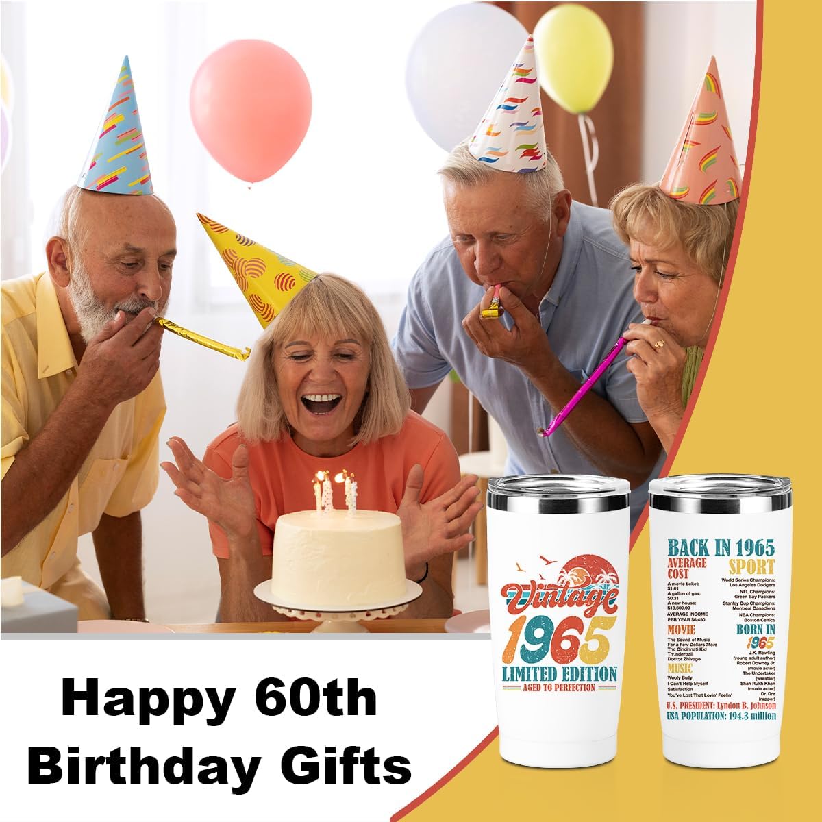 Vintage 1965, 61st Birthday Gifts for Women, 61st Birthday Decorations Tumbler, 20 oz Stainless Steel Insulated Coffee Mug, Gifts for 61 Year Old Woman Grandma, Travel Cup, White Drinking Cup for Car - Image 3