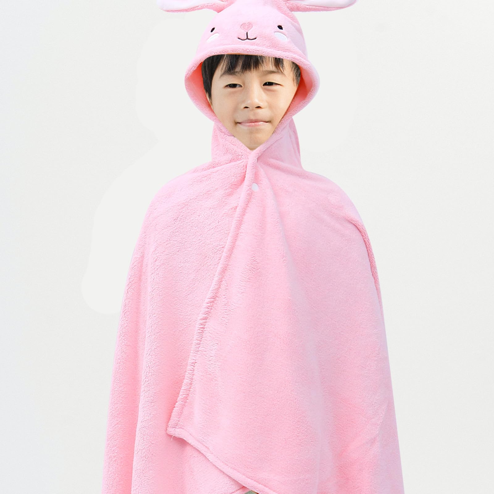 Kapuzenbadetuch mit Cartoon Kindermotiv, Rosa, 70x140 | Polyester Chinlon, für Babys und Kinder, Tierisches Motiv im Liebevollen Design
