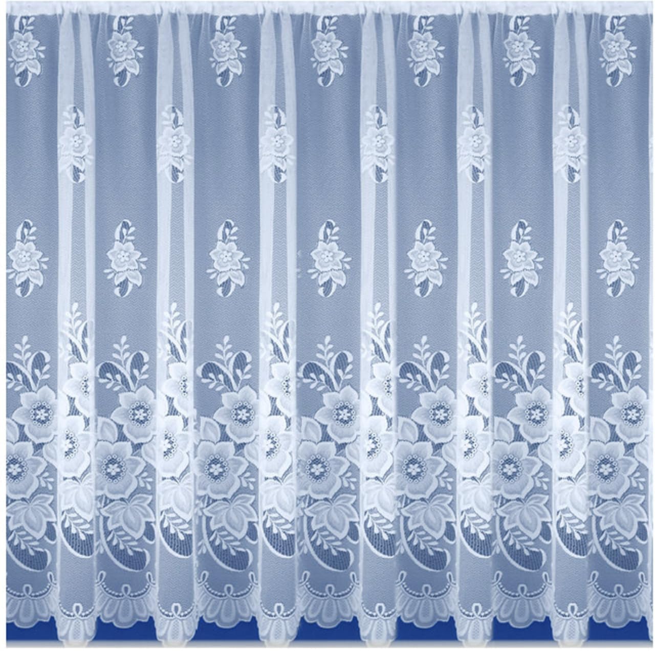 Nancy's Linens White Floral Window Lace Net Curtain With Scalloped Bottom - New York - Sold By The Meter Drop: 60" (153cm)