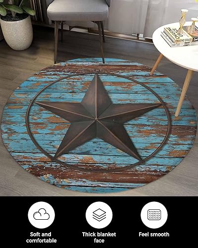 Miniatura 3 de Alfombra redonda esponjosa de 4 pies, alfombra circular de felpa de madera rústica con diseño de estrella de TES occidental, alfombra circular de