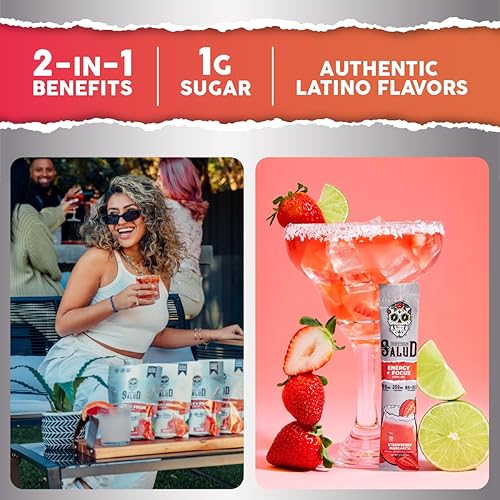 Miniatura 2 de Salud - Bebida en polvo 2 en 1 Energy and Focus, Margarita de fresa, 15 porciones, cafeína orgánica, B6 + B12, teanina, mezcla de agua fresca de