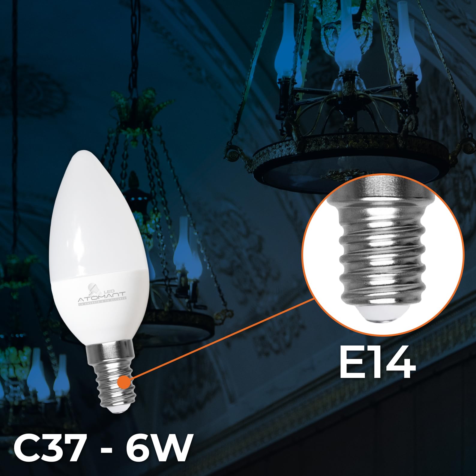 LED ATOMANT Pack 10x Bombilla LED E14 Vela C37 6W, Color Blanco Frio, 610 Lumenes, Casquillo fino, Equivalente a 60W tradicional