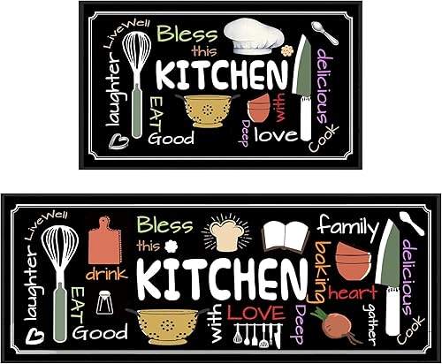 Miniatura 8 de Linen Geometric Juego de 2 tapetes de cocina de vino para piso, tapetes de cocina de granja acolchados antifatiga, juego de 2 tapetes de cocina y