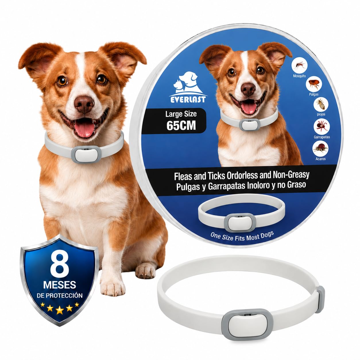 100% Natural Dog Antiparasitic Collar – Anti-Tick Flea – Various Patterns, Sizes and Colours – Up to 8 Months – Repels Fleas, Ticks, Mosquitos, Mites and Lice PVC 65 cm