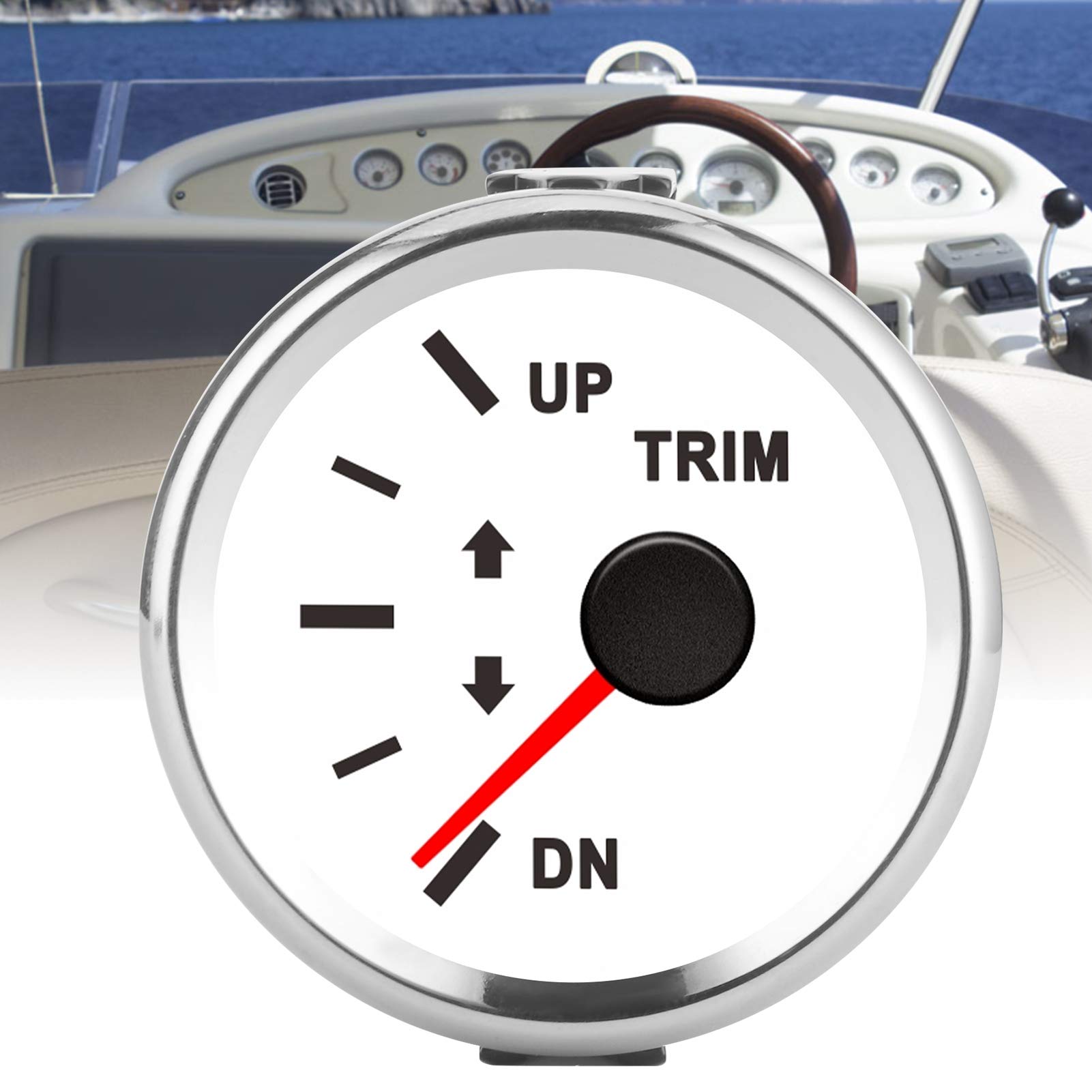 Trim Gauge IP67 Impermeabile, Yosoo 9-32 V CC 52 Mm Indicatore di Bilanciamento Dell'assetto della Barca Per Ship Yacht Marine(Cornice argento su bianco)