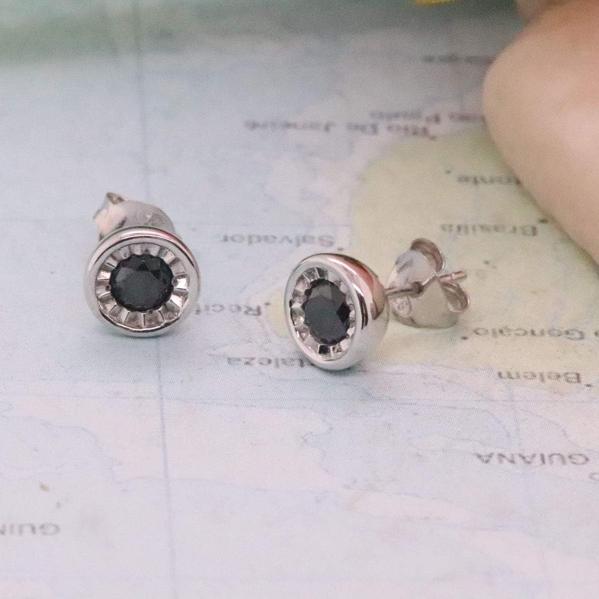 Dazzlingrock Collection Valentine's Day Gift 1.00 Carat Round Black Diamond Ladies Bezel Stud Earrings, Sterling Silver - Image 4