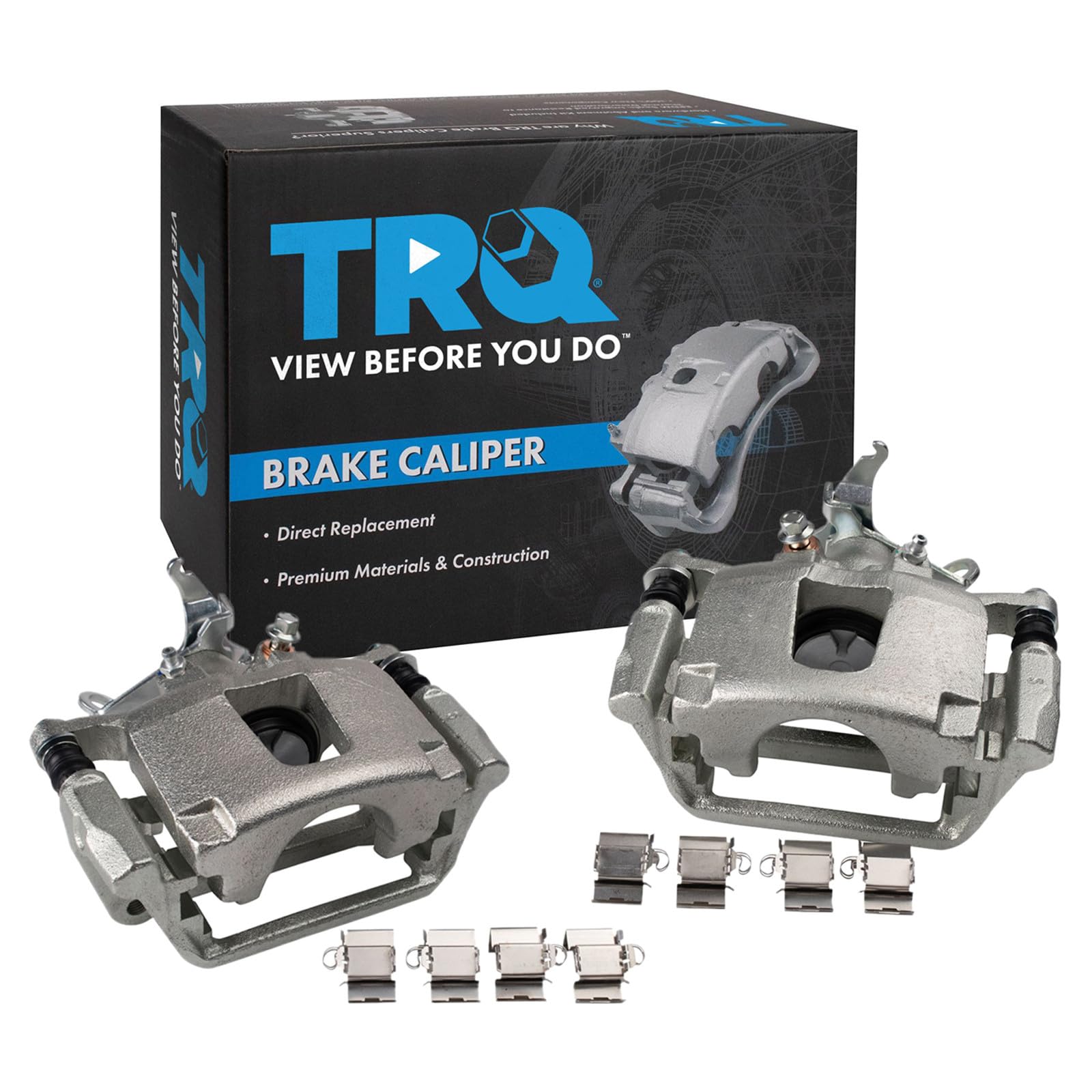 TRQ Rear Brake Caliper Set Zinc Coated Brackets Hardware