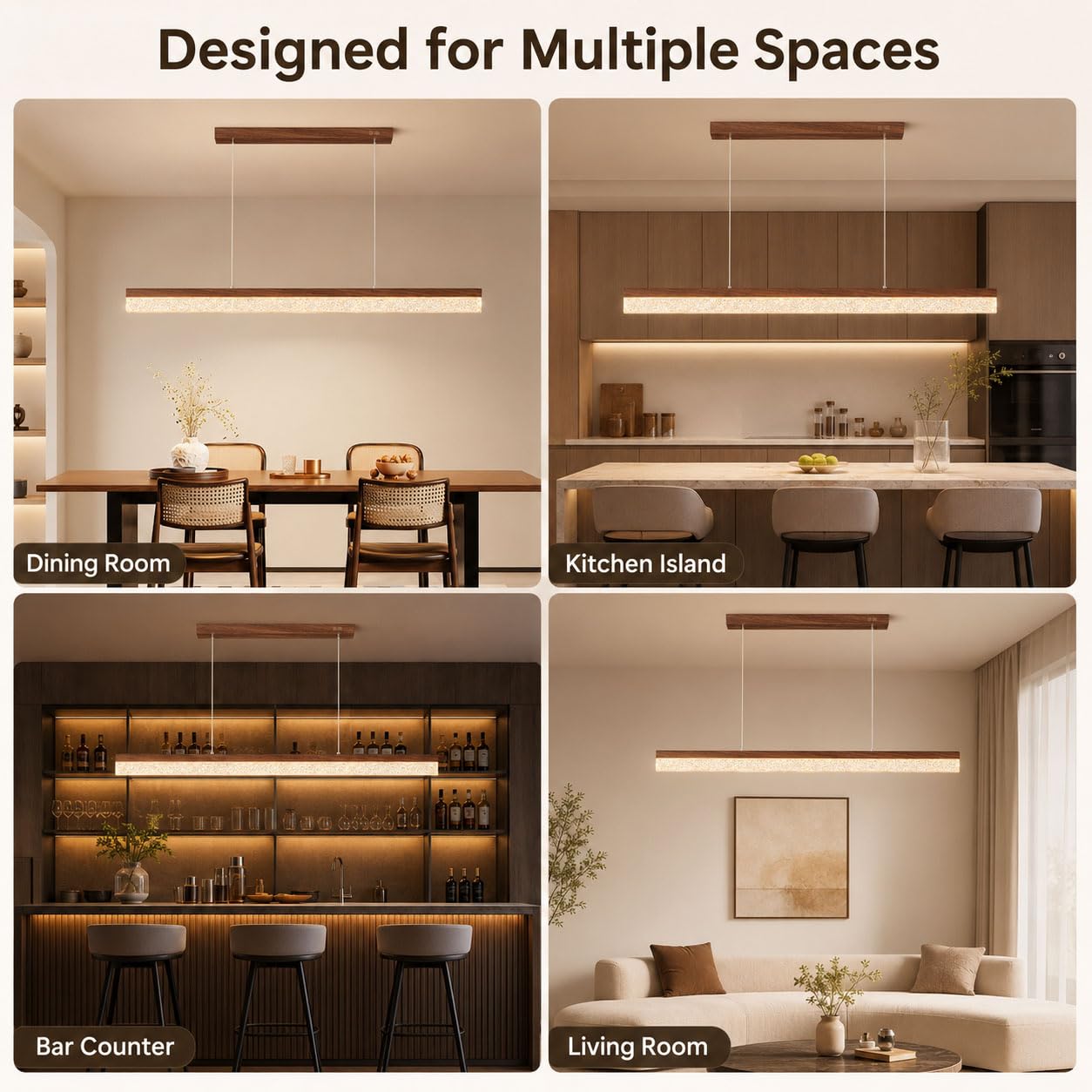 Lampadario a Sospensione LED, Lampada Lineare per Tavolo da Pranzo e Isola Cucina, Colore Noce, 3 Temperature 3000K/4000K/6000K, Altezza Regolabile 0–120 cm,120cm
