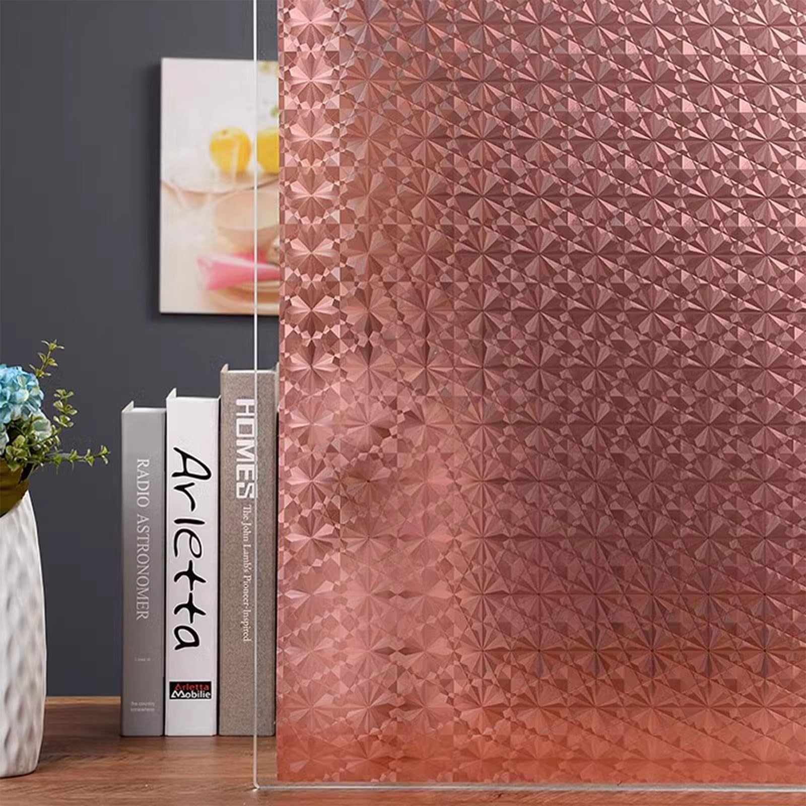 Eiauiuo Self-Adhesive Window Film – Diamond Glass Sticker For Privacy, UV & Heat Protection, Decorative Static Cling Film For Bathroom, Kitchen, Office, Living Room – Easy Install(Red,120x200cm)