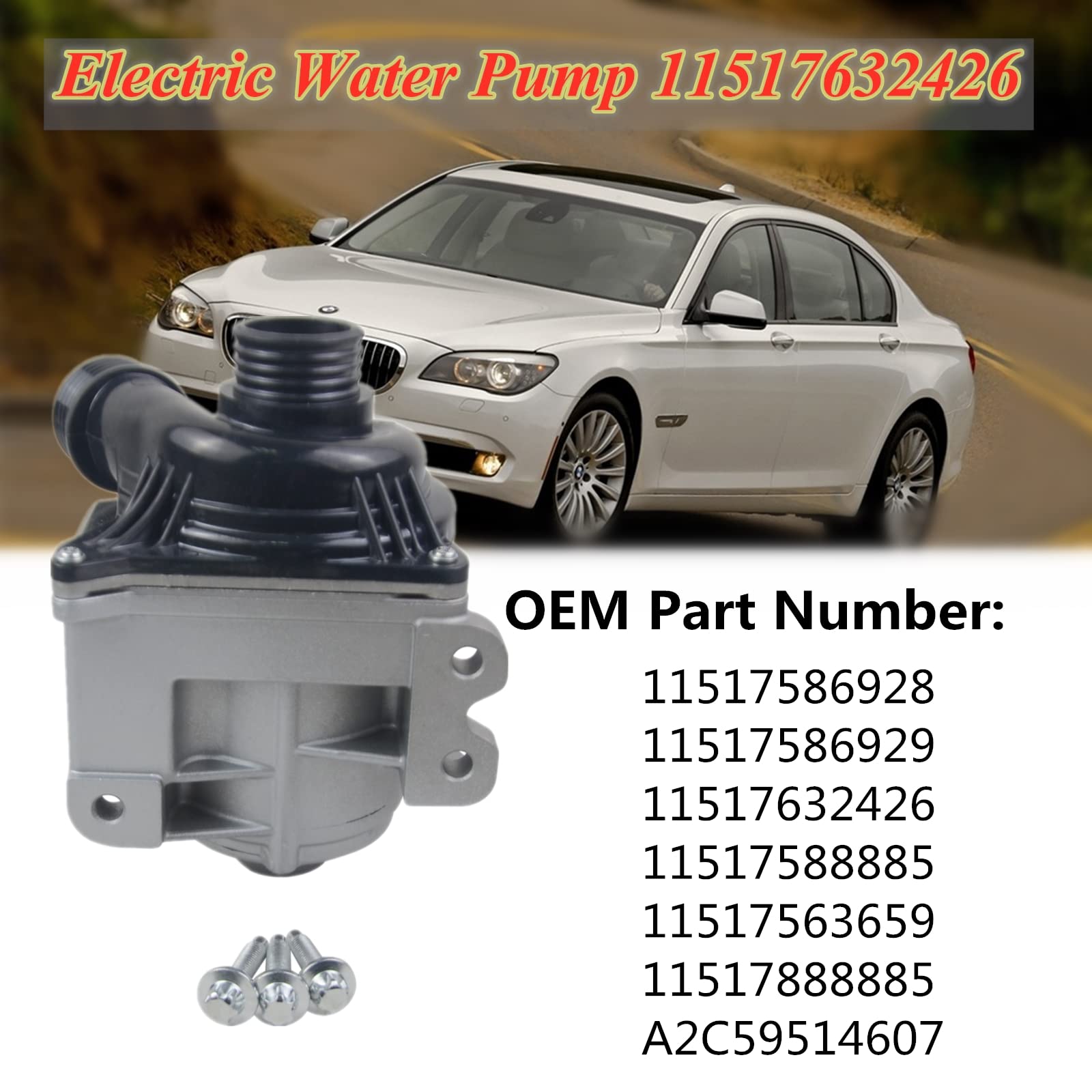 Bisenya Bomba de agua eléctrica compatible con E82 E88 E90 E91 E92 E93 F10 F11 F07 F06 F13 X3 X5 X6 Z4 3.0L N55 A2C59514607 11517632426 11517586928