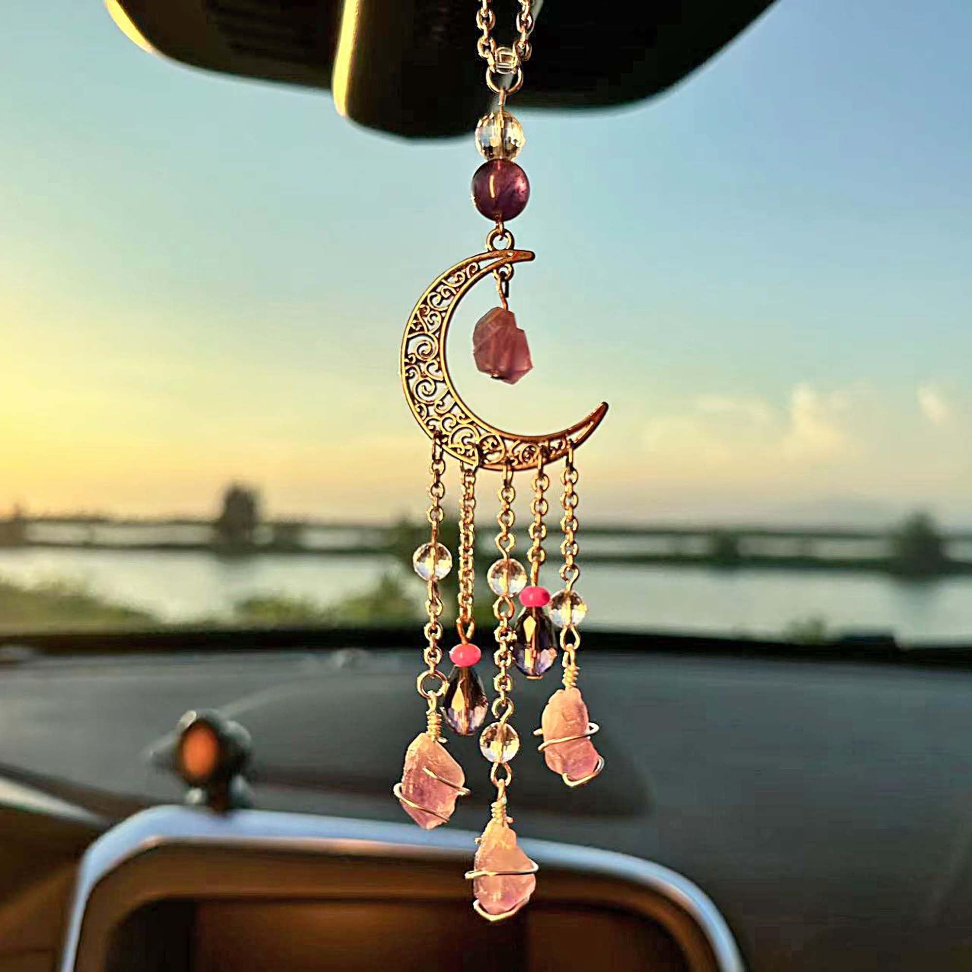 Amazon.com: MBAIYO Moon Star Rear View Mirror Hanging Ornament, Boho ...