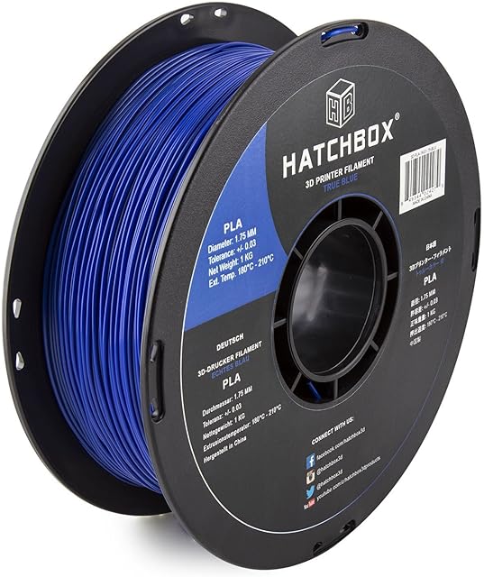 HATCHBOX PLA 3D Printer Filament, Dimensional Accuracy +/- 0.03 mm, 1 kg Spool, 1.75 mm, Blue, Model Number: 3D PLA-1KG1.75-BLU