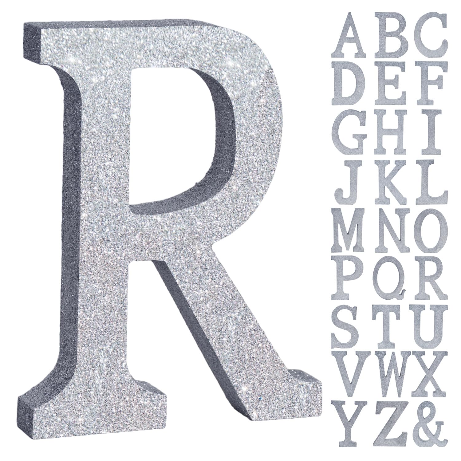 TONIFUL 8 Inch Silver Glitter Letter R Table Centerpiece A-Z Silver Birthday Party Decorations,Silver Alphabet R for Birthday,Chrismas,Graduation,