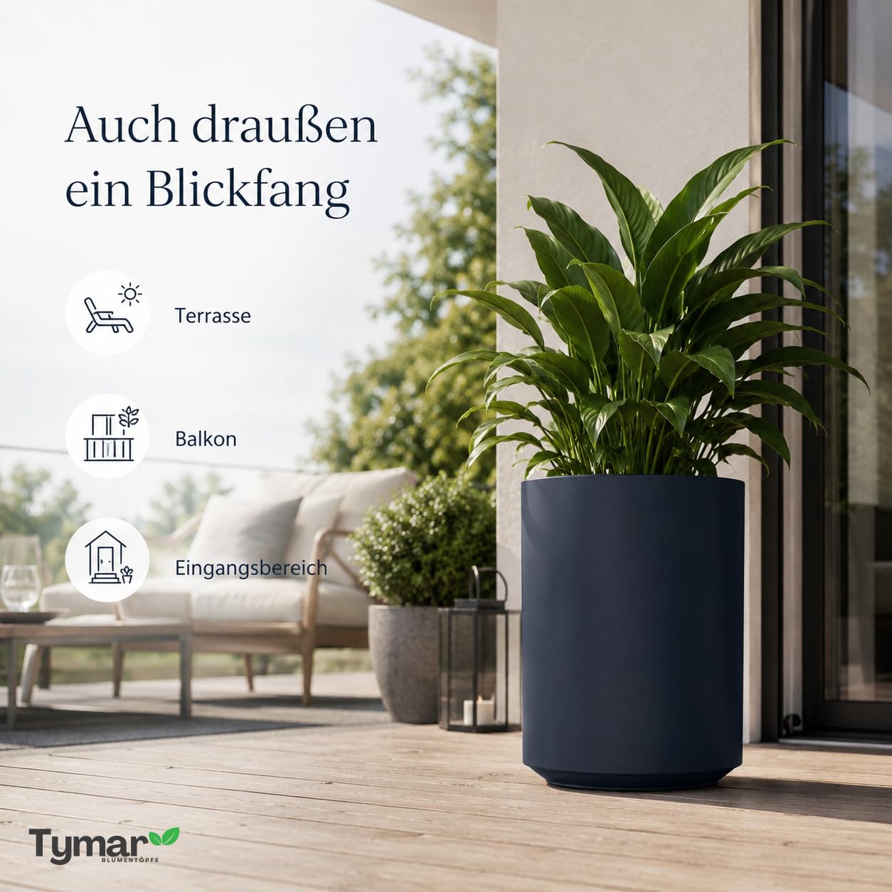 Tymar Blumentopf groß aussen, Übertöpf Gross, Pflanzkübel 58 cm hoch