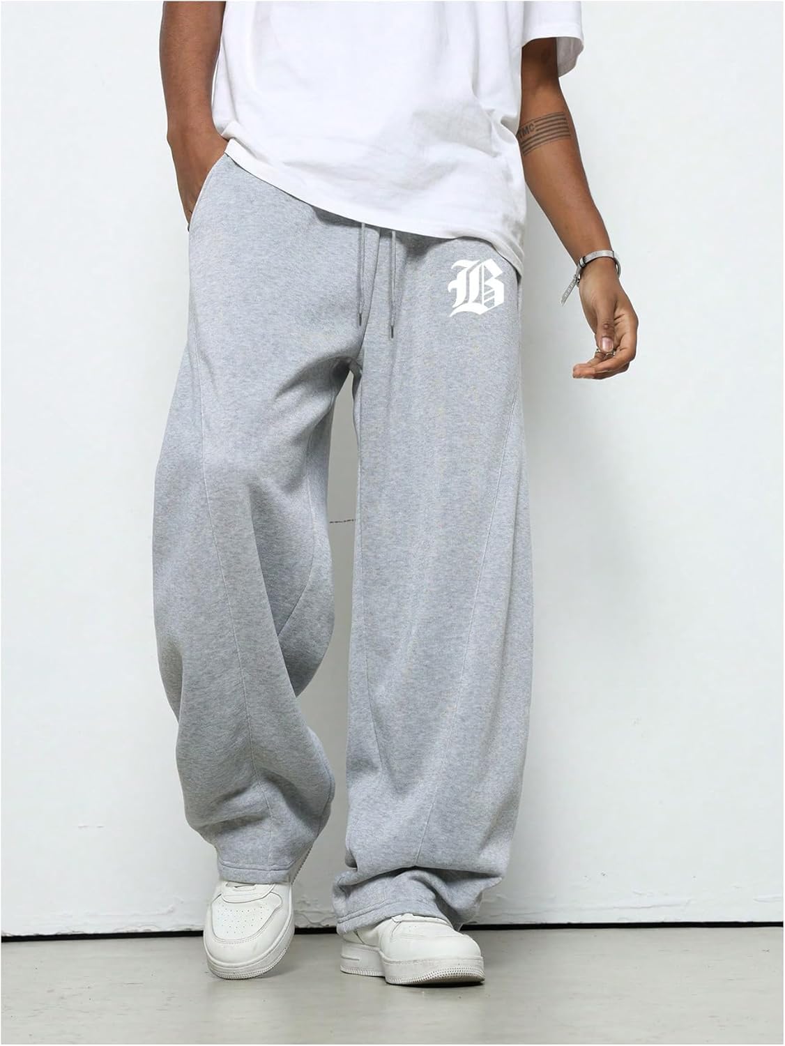 Men's Wide Leg Baggy Sweatpants Drawstring Graphic Loose Track Pants Streetwear Casual Trousers - Image 2