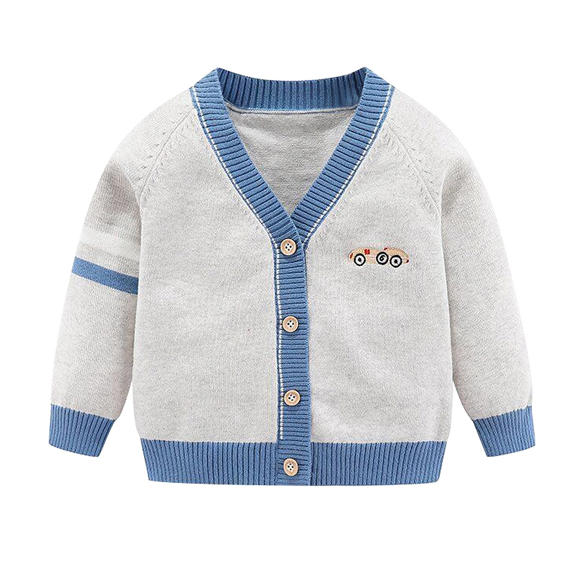 Chaqueta de manga larga para niños (cuello en pico) para niños pequeños con botones de punto para otoño e invierno