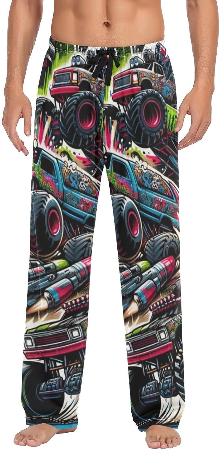 ALAZA Monster Trucks Cartoon Graffiti Men's Sleepwear Mens Pajama Pants Bottoms with Pockets, S