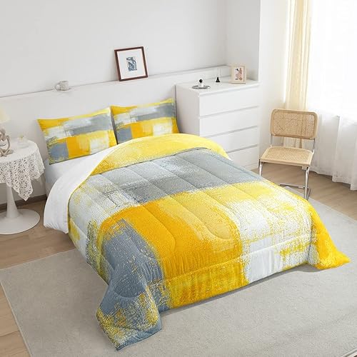 Miniatura 4 de Erosebridal Juego de ropa de cama de color amarillo degradado, juego de edredón de teñido anudado blanco, tamaño Queen, color gris, abstracto,