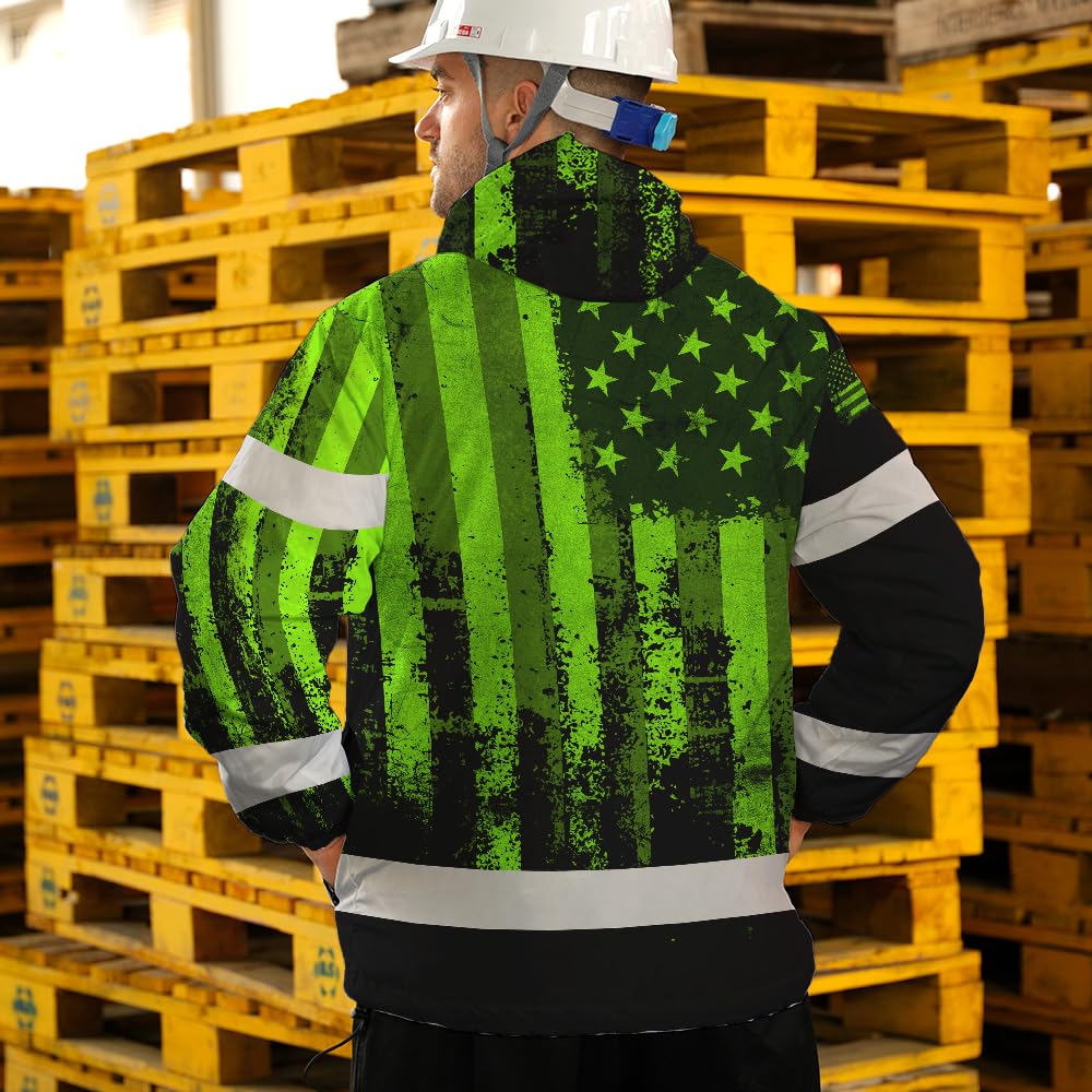 Maddly High Visibility Jacket, Waterproof Reflective Hi Vis safety Jacket with Hood for Men, Women, Outdoor Worker, Trucker