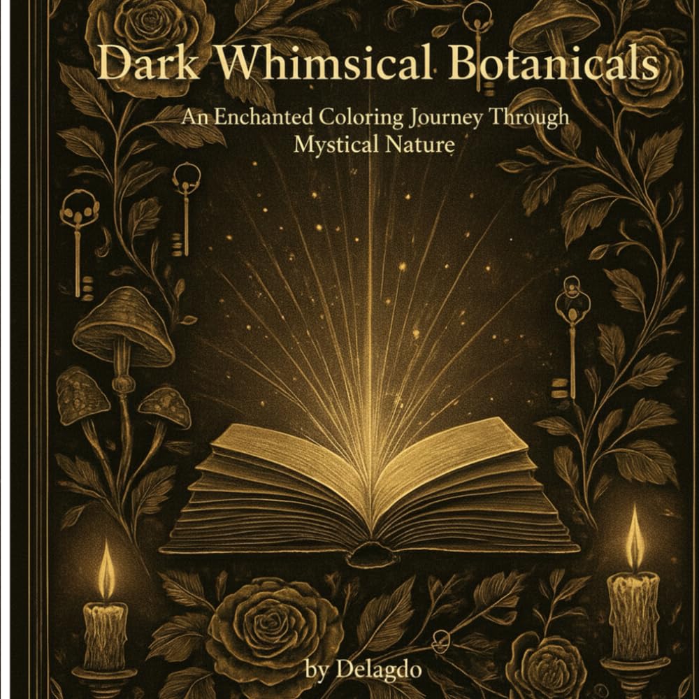 Dark Whimsical Botanicals: A Mystical Adult Coloring Book Featuring Intricate Florals, Vintage Objects & Enchanted Nature Designs