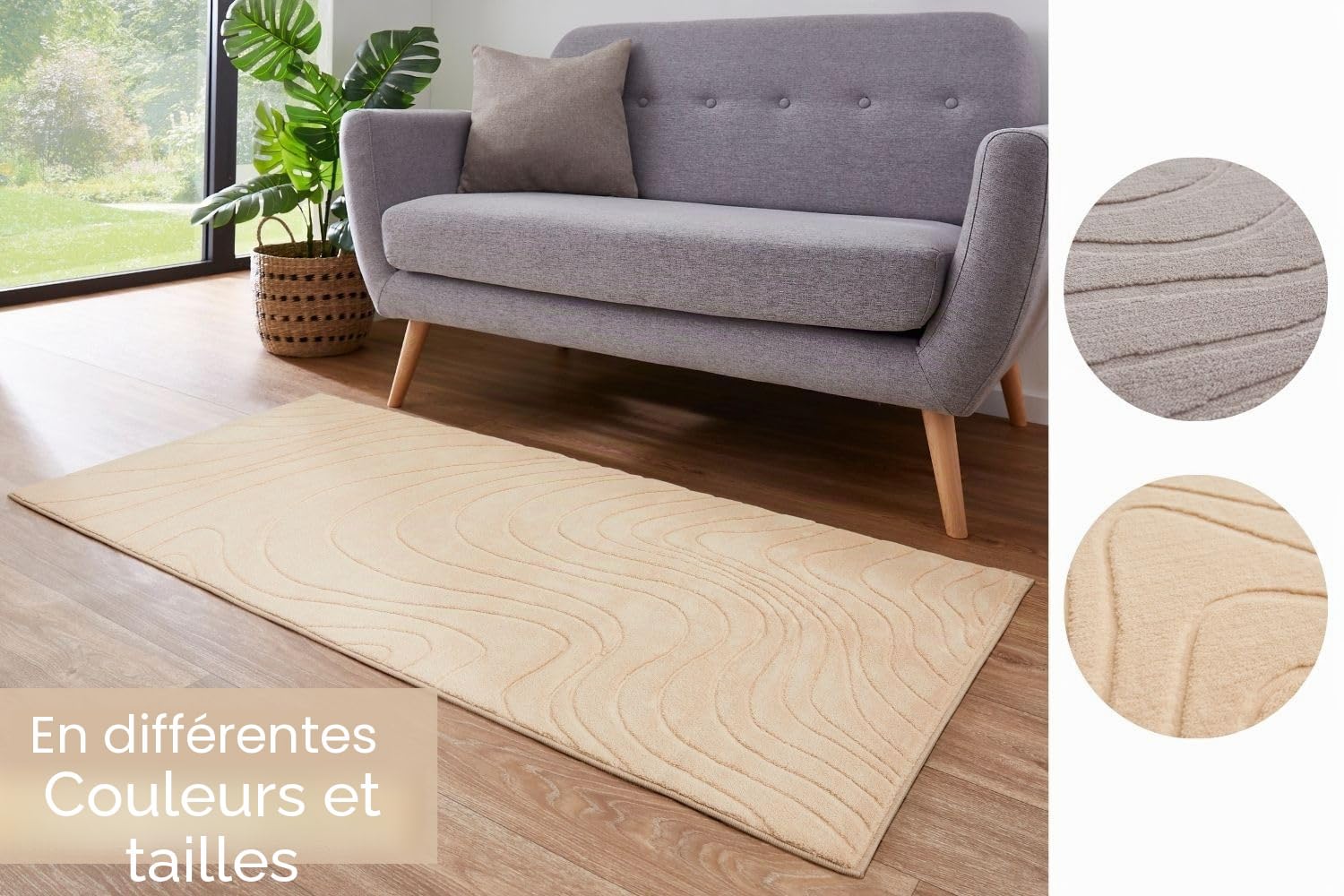 andiamo Tapis Dale - Tapis à poils courts avec effet profond pour le salon et la chambre à coucher - Tapis tissé à haute densité - Doux au toucher - 80 x 150 cm - Beige