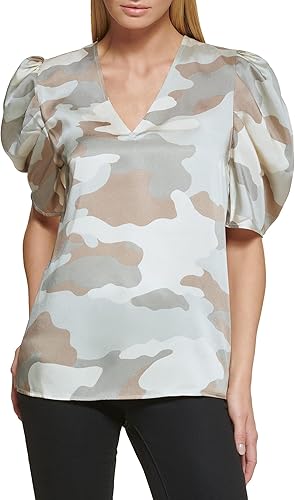 DKNY Top deportivo con cuello en V pulido para mujer