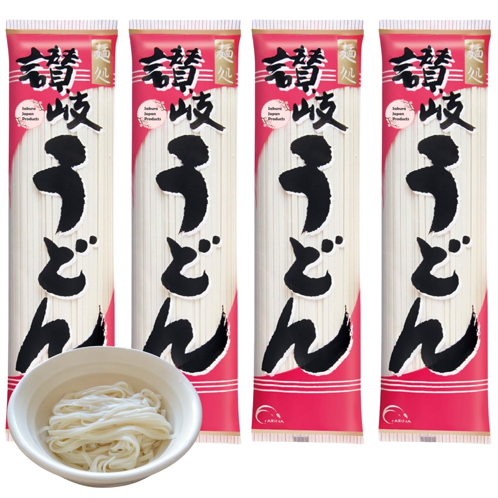 SAKURA JAPAN PRODUCTS Dried Sanuki Udon Noodles made from whole wheat milled in Kagawa Prefecture Japan 250g/8.8oz per 1-pack manufactured by Kinoshita Flour Mills (Japanese Food Company) (4-packs)