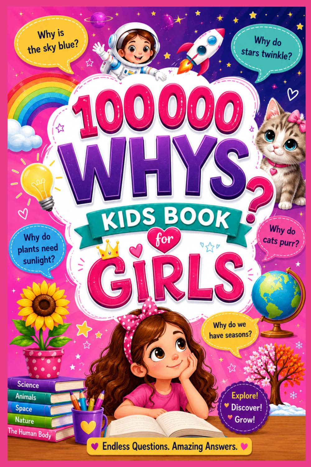 100000 Whys Kids Book for Girls: Fun Science, Magical Space Facts, Inspiring Discoveries, Animal Wonders & Smart Learning Adventures for Curious Girls