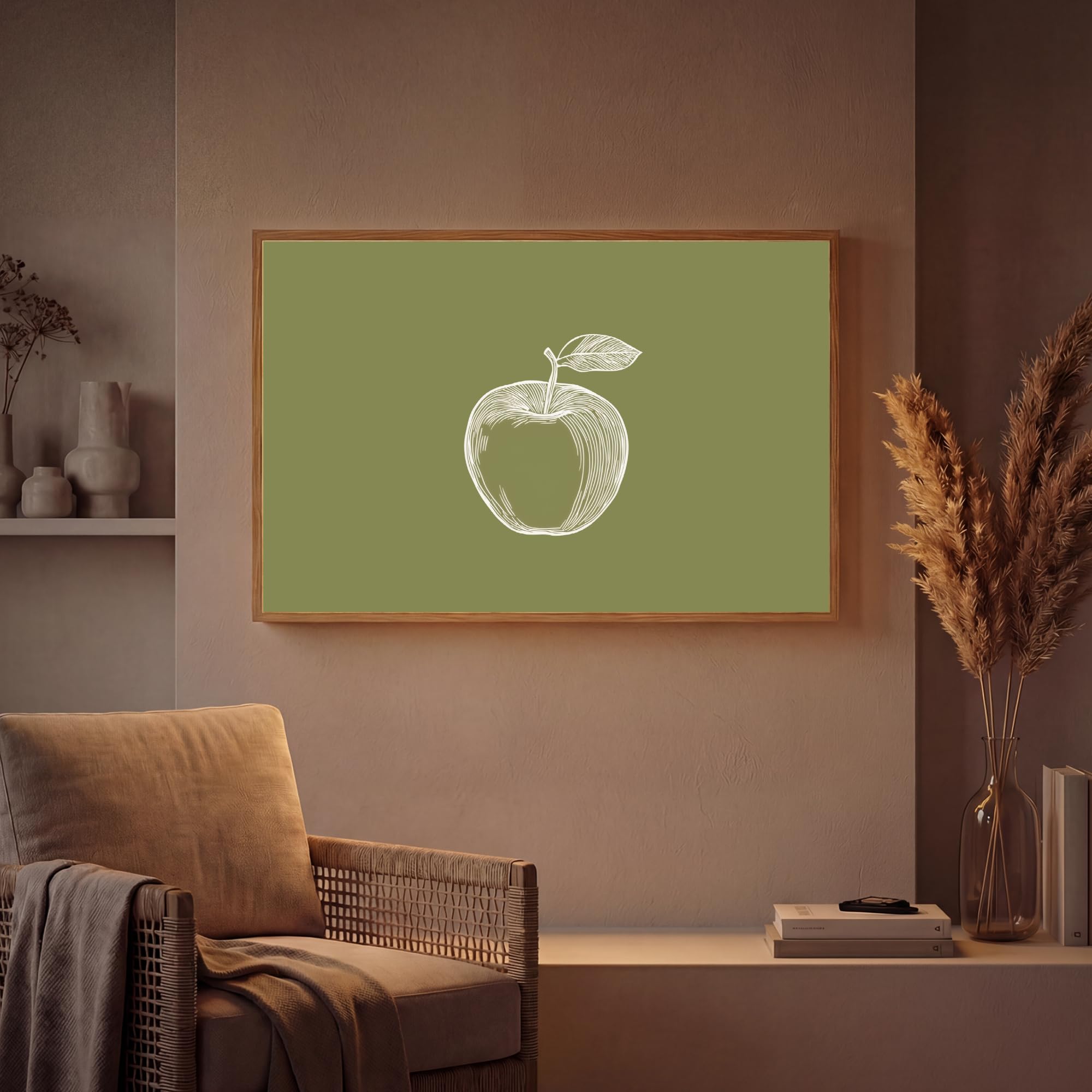 Wandleuchte Nachtlicht 90x60 cm Aufladbar Dimmbar Innen Nachtlampe Wandmontage LED Wandlampe Nachttisch Wall Lamp Licht Wand Strichzeichnung - Apfel - Olivgrün - Blatt