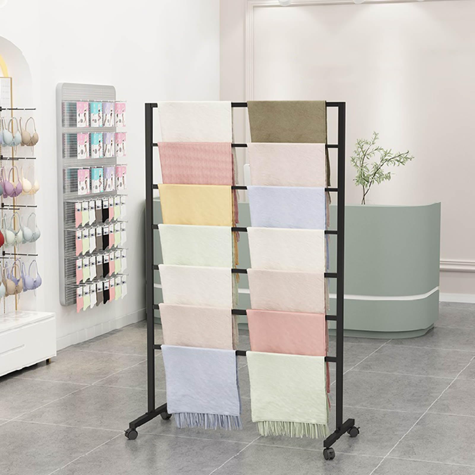 Generisch Freistehender Schalständer Aus Metall Mit Rollen,Handtuch- Und Schalständer Für Den Einzelhandel Inselschelf,gürtel-Anzug-Hosen-hängeständer,kommerziell Fabricorganizer-Rack Hängestange