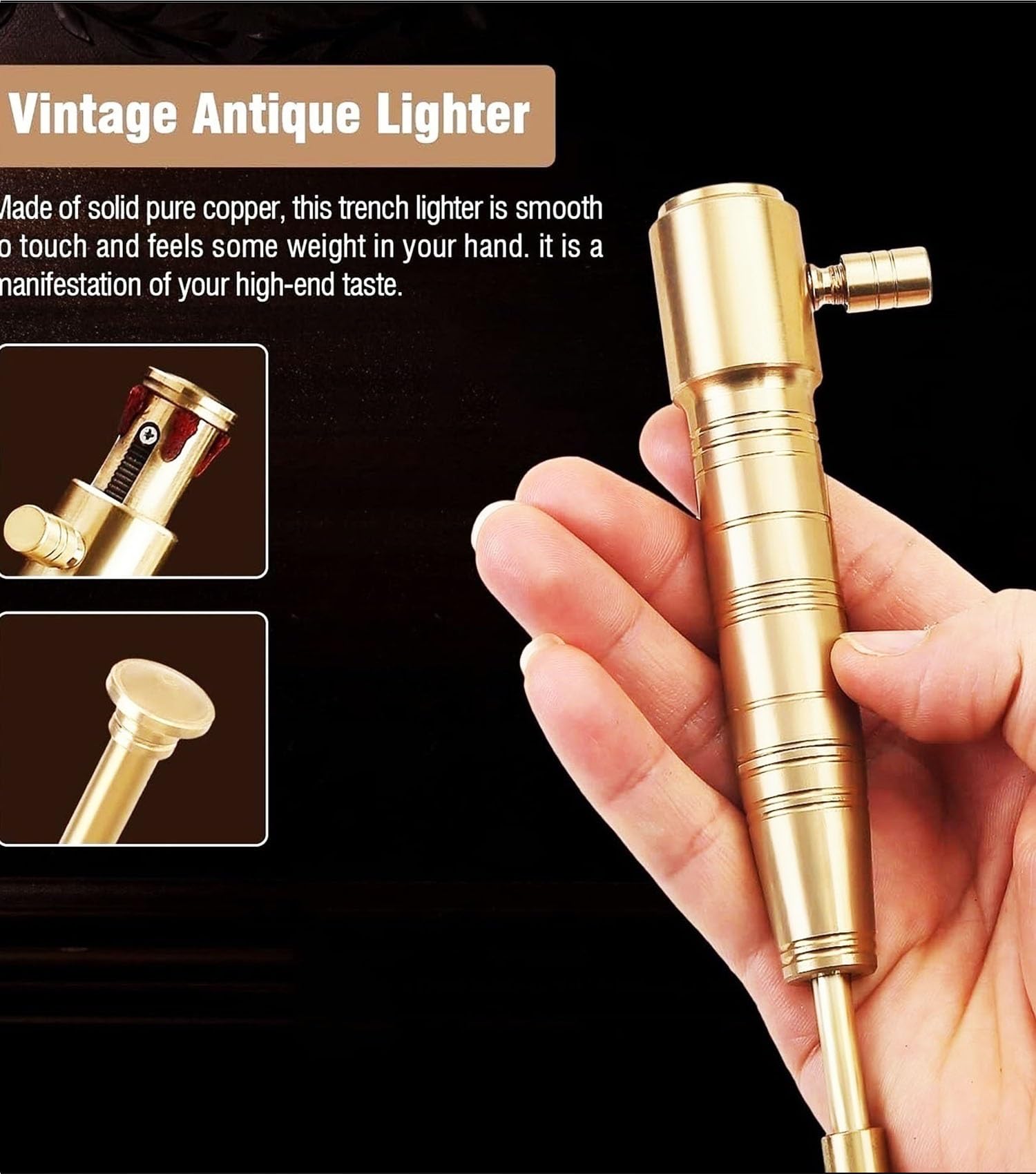 Briquet Torche Coupe-Vent - Briquet Rechargeable - à pétrole Long pour Bougies, Camping et randonnée - avec Plusieurs mèches en Coton - Pierre de Rechange Incluse(Long)