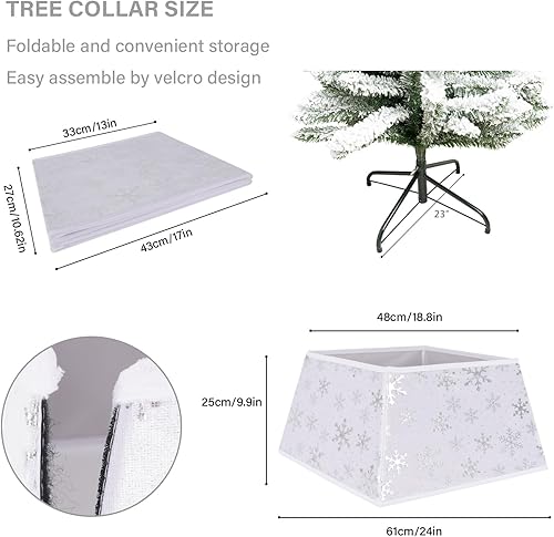 Miniatura 2 de Collares de árbol de Navidad para árboles artificiales, falda de Navidad de copo de nieve de 24 pulgadas, cubierta base, anillo de decoración