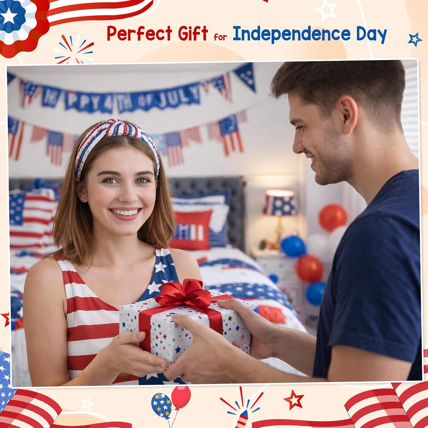 Joyline 4th of July Headband for Women Red White Blue Patriotic Sequin Patriotic Hairband American Flag USA Independence Day Headbands Hair Accessories Gifts