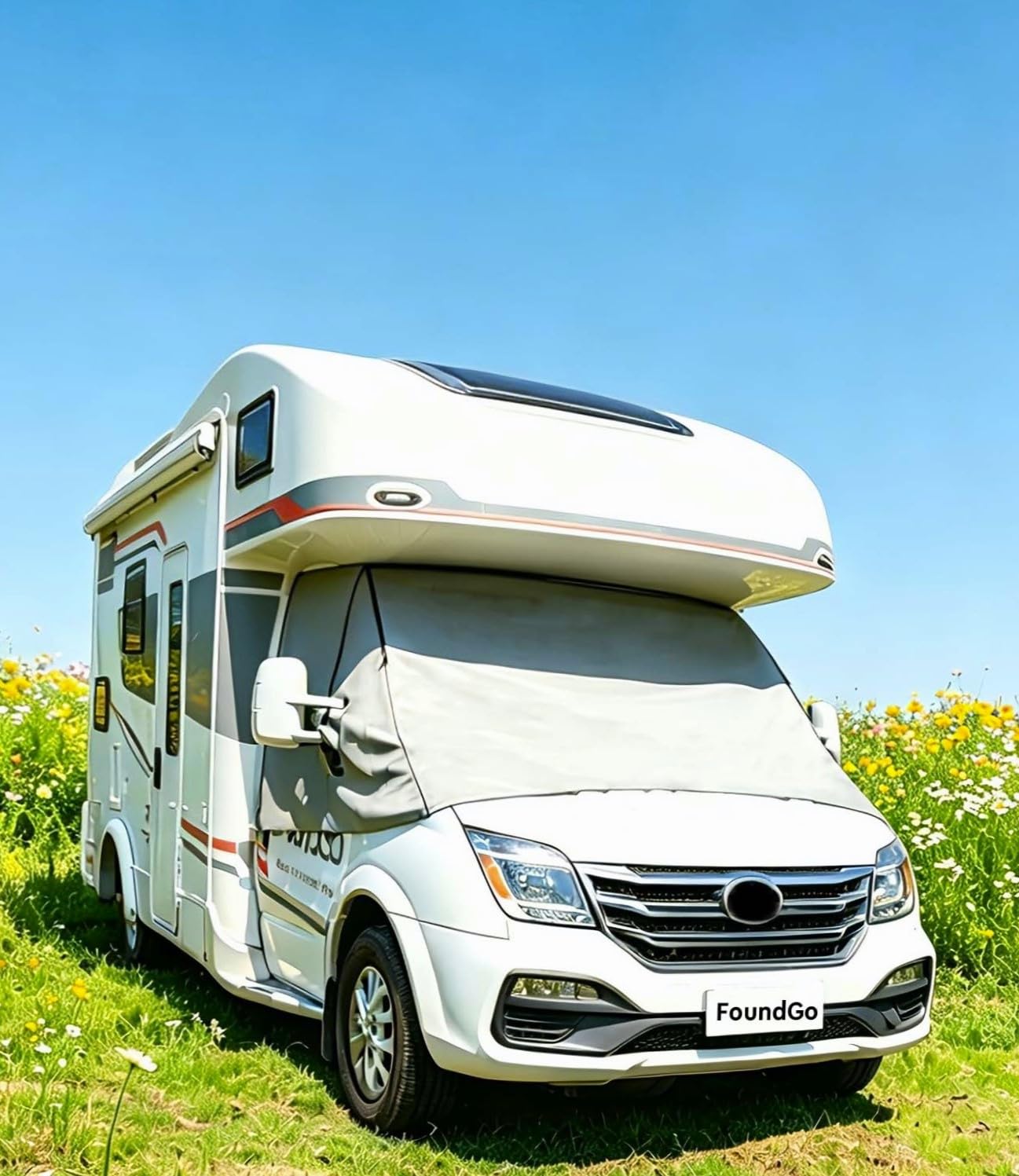 FoundGo Cubierta térmica de PVC impermeable para parabrisas de autocaravana, color gris, para Fiat Ducato X290 (2014 en adelante), con bolsa de transporte