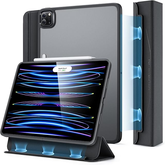 ESR Hybrid Trifold Case Compatible with iPad Pro 11 Inch (2022/2021), Detachable Magnetic Cover, Tough Back Case, Pencil 2 Wireless Charging, Slim and Light, Ascend Series, Frosted Black