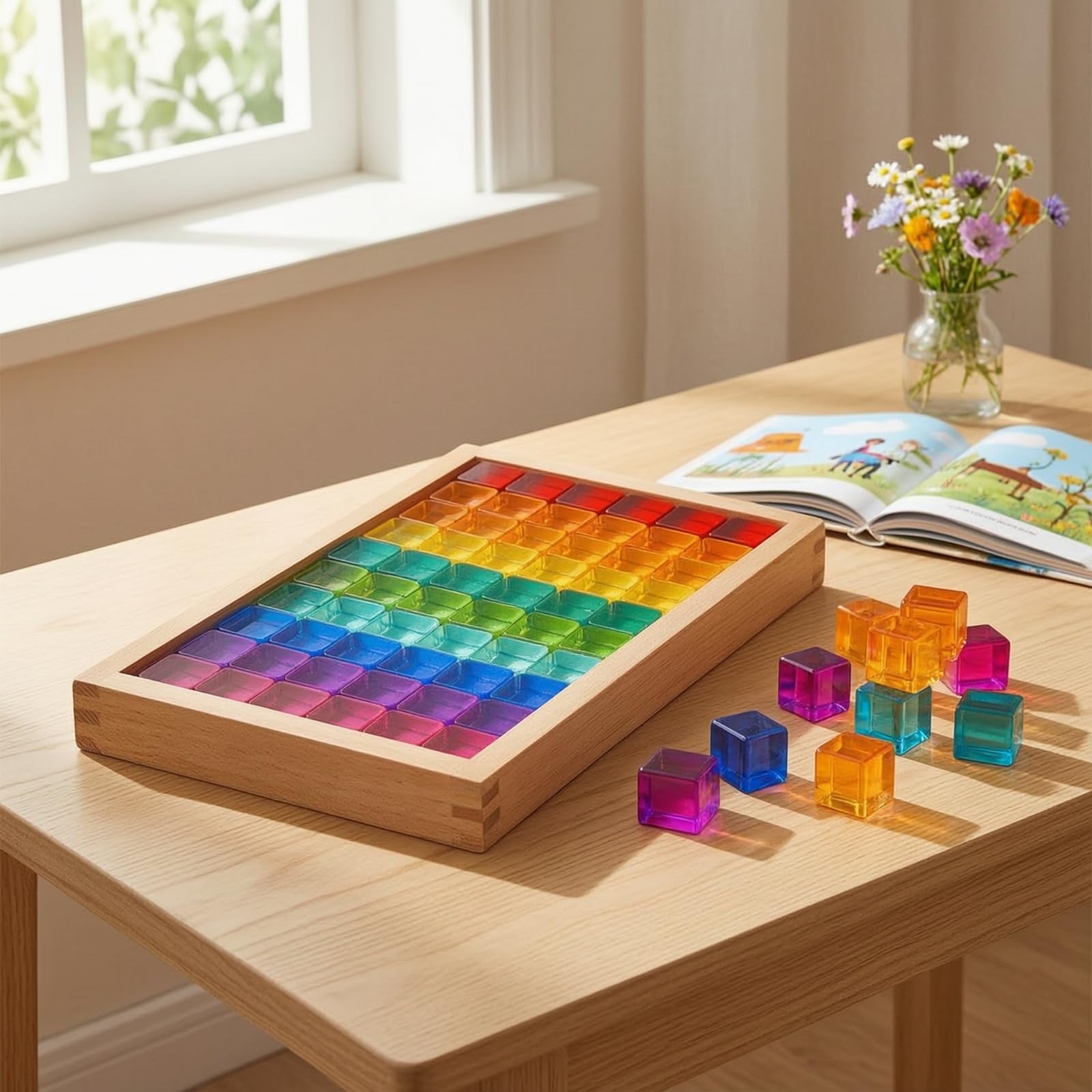 Acrilici con Vassoio Trasparente Mosaico di Blocchi Colorati Educativo Gioco di Costruzioni in Legno per Bambini, Educatori,