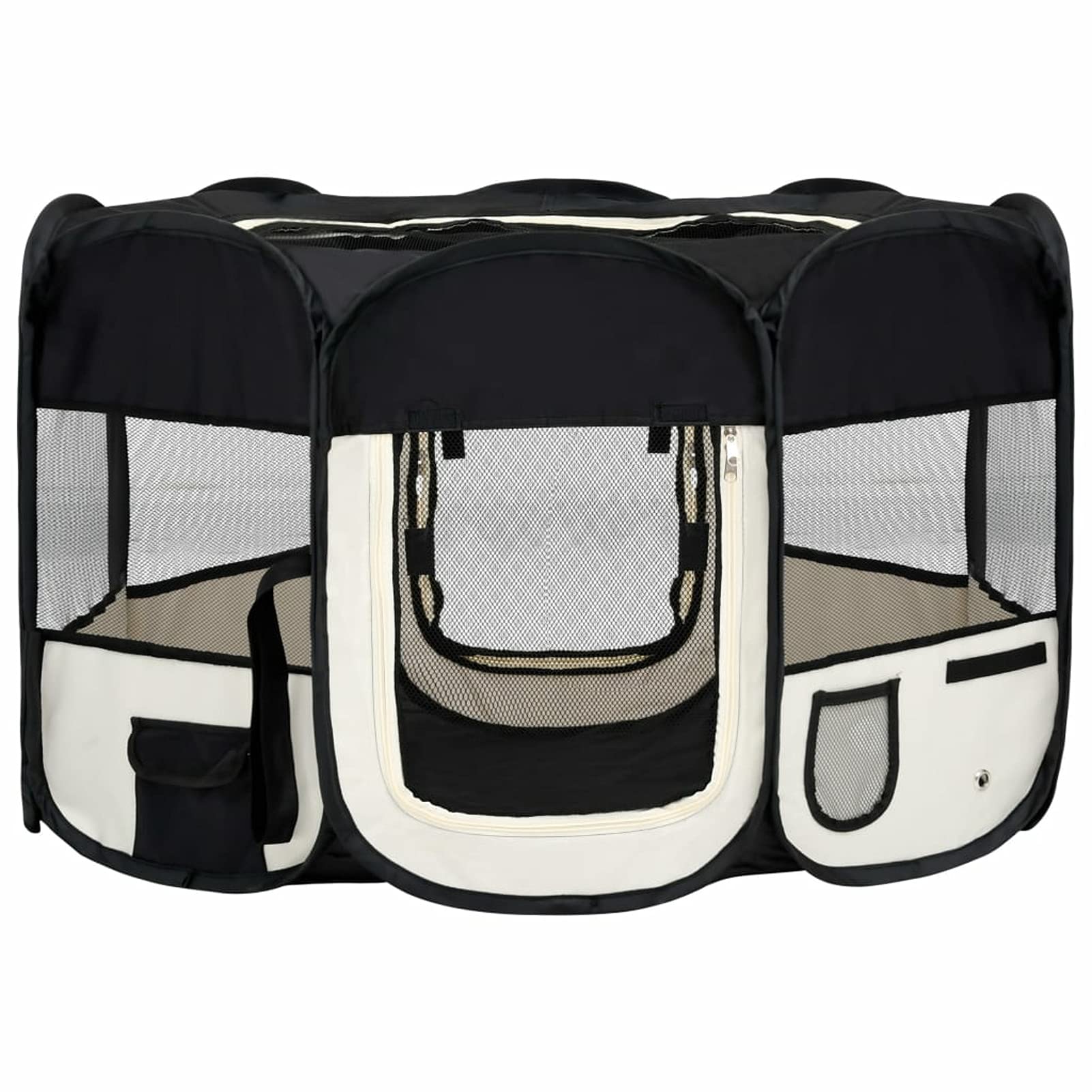 Homgoday Corralito plegable para perros con bolsa de transporte, negro, 125 x 125 x 61 cm, adecuado para perros, cachorros, gatos y conejos, plegable, ideal para uso en interiores y exteriores, corral