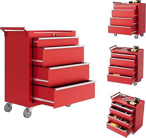 Miniatura 12 de IDEALHOUSE Baúl de herramientas con ruedas, gabinete de almacenamiento de 6 cajones, caja de herramientas con ruedas, organizador portátil de