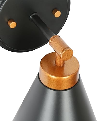 Miniatura 6 de Aplique de pared, 1 aplique de pared negro y dorado, lámpara moderna de pared de granja con pantalla de metal para dormitorio, sala de estar,