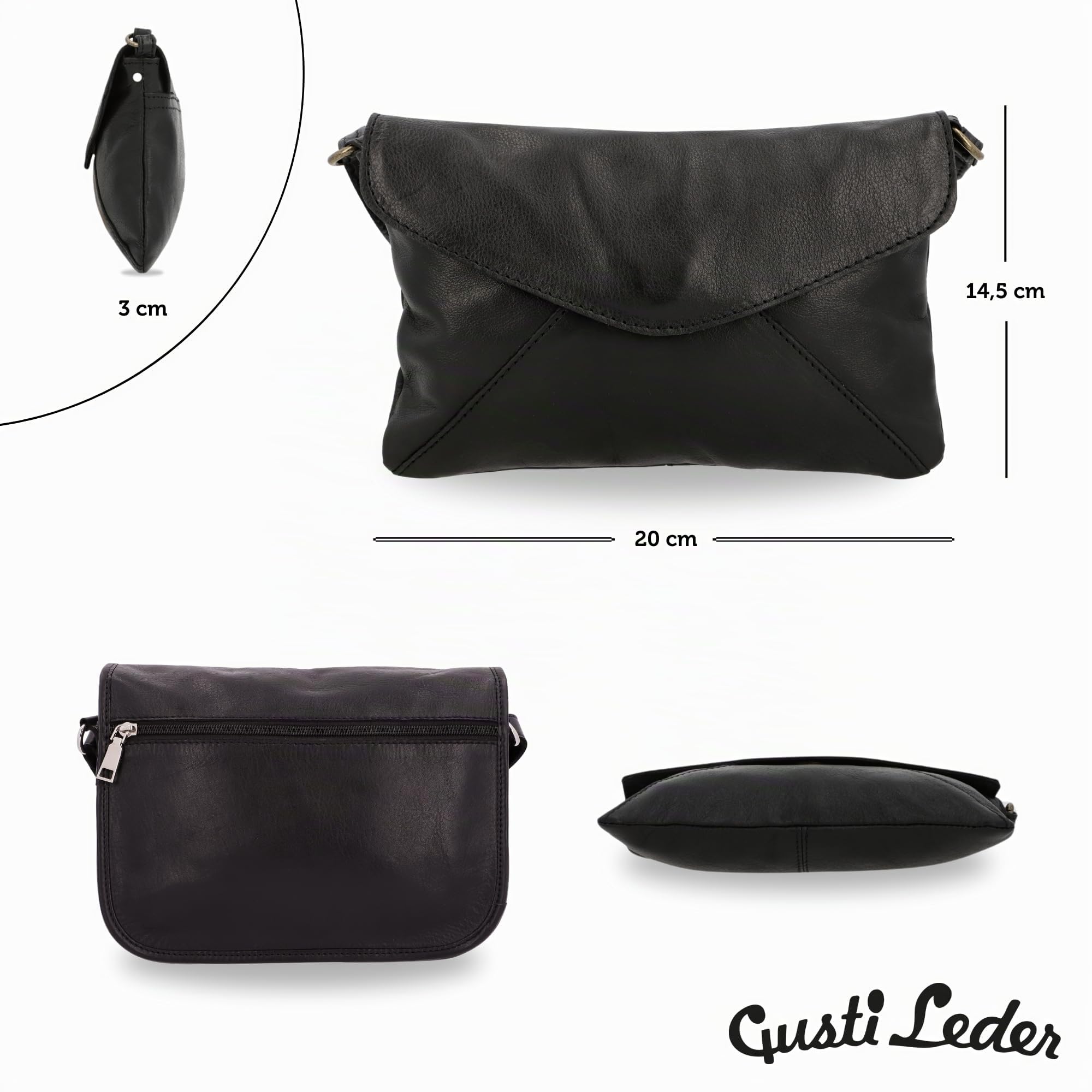 Gusti Leder Umhängetasche Karisma – Vintage-Chic aus echtem Leder, kompakt & stilvoll | Briefform mit Magnetverschluss | Verstellbarer Riemen