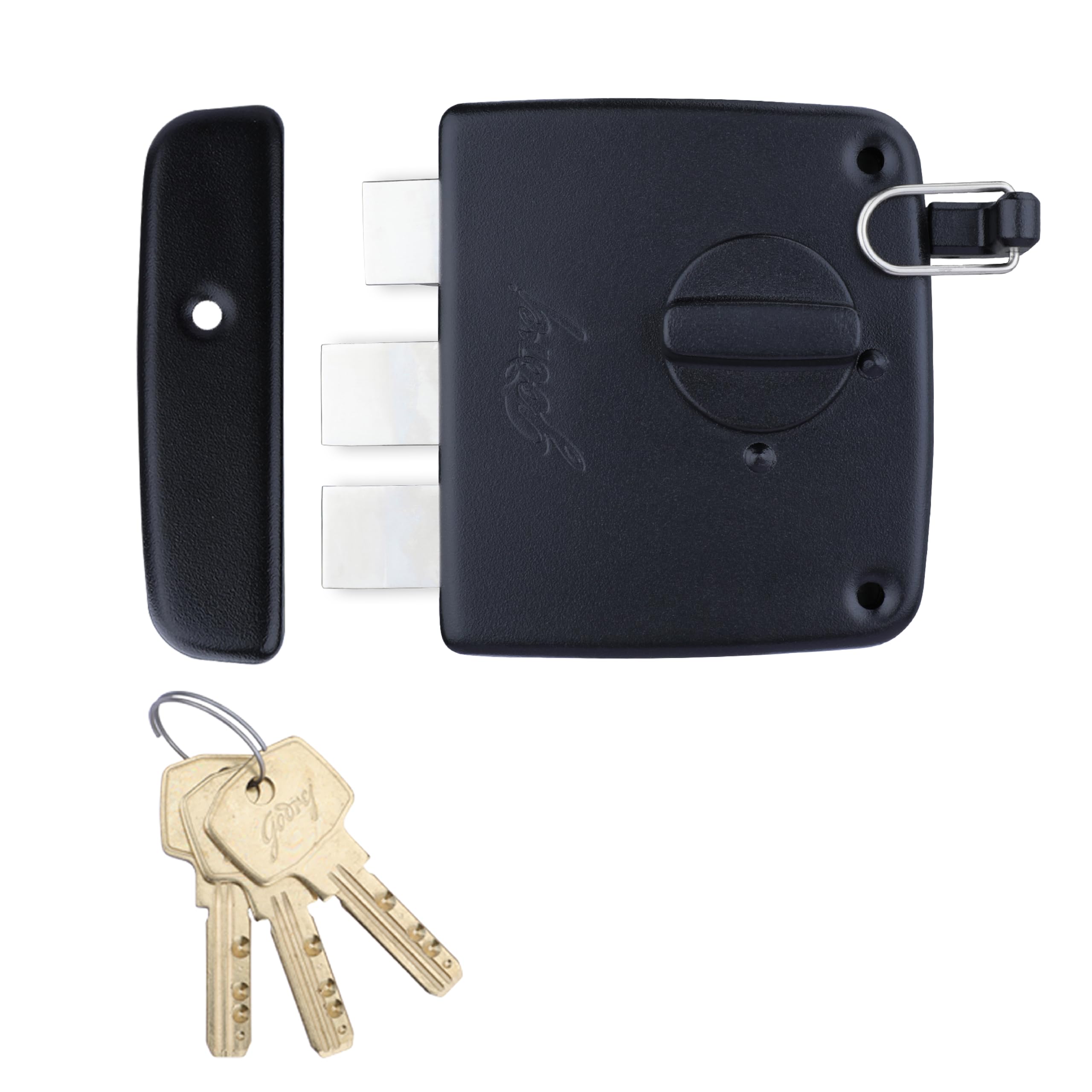 godrej tribolt compact 1ck lb | for inside/outside opening wooden doors | 60mm backset | reversible latch | 3 keys | puller ring anti-lockout | textured black finish | 5 year warranty