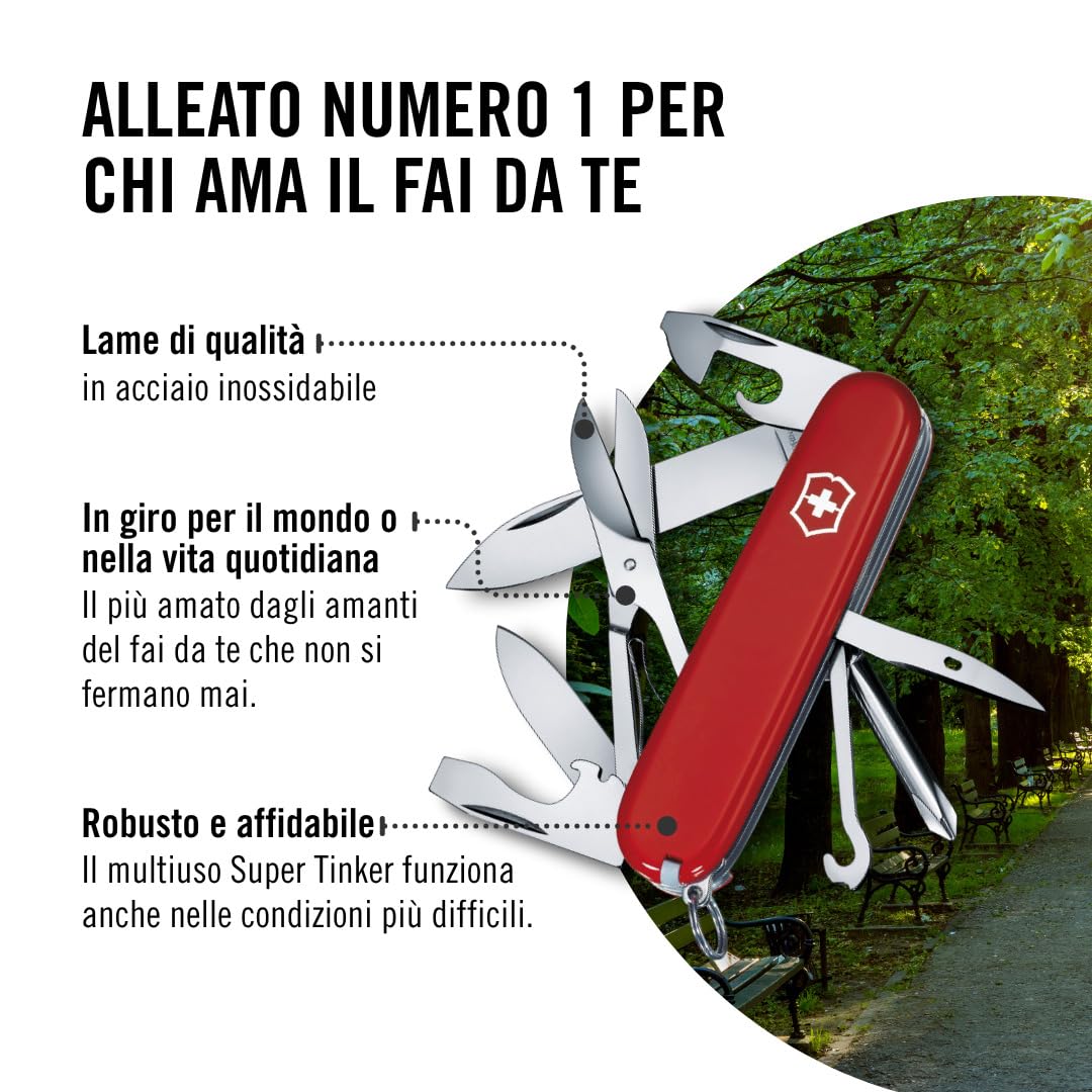 Victorinox, Super Tinker, Coltellino Svizzero, Originale, Multiuso, Campeggio, 14 Funzioni, Lama, grande, Apriscatole