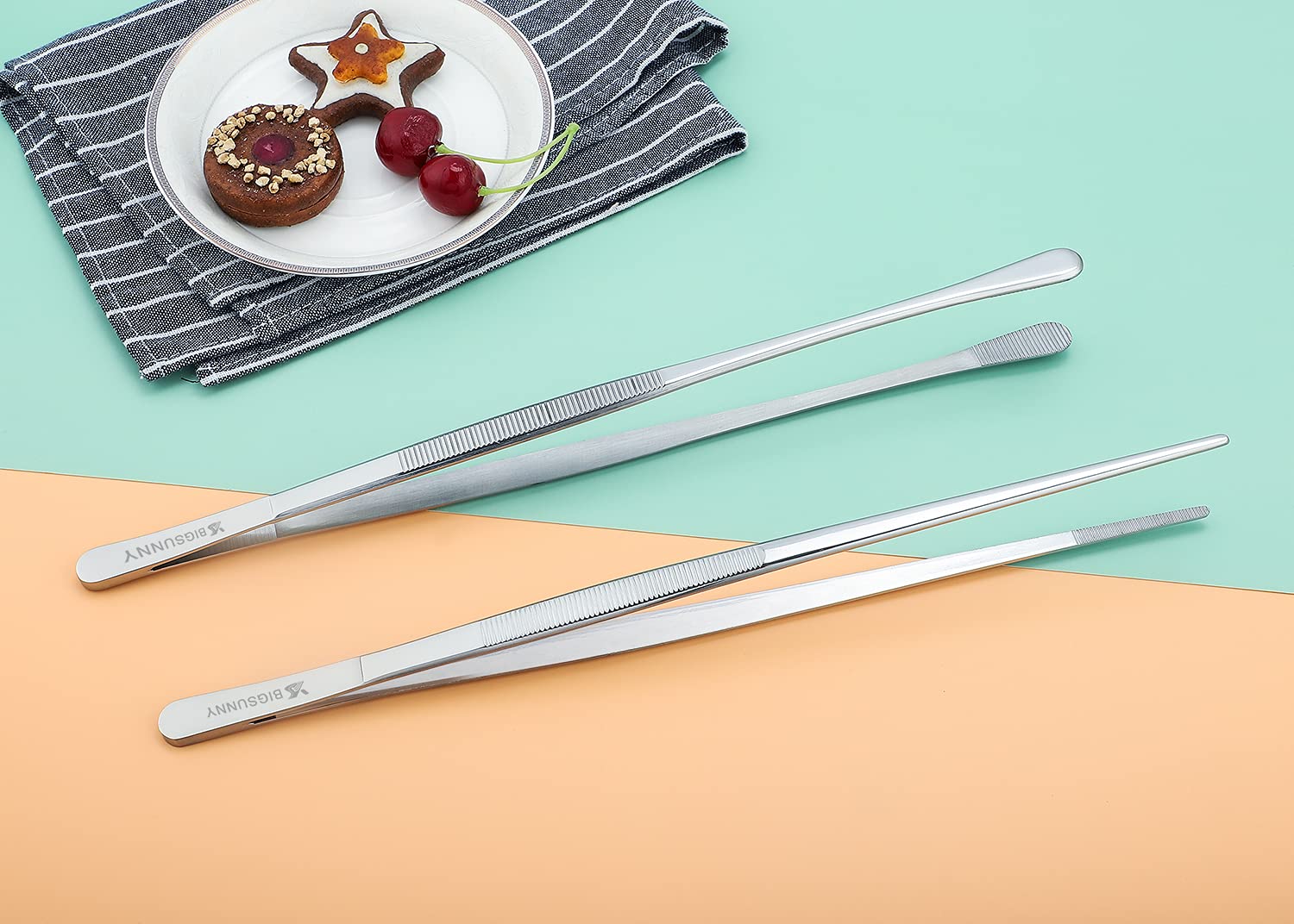 Pinze Per Alimenti In Acciaio Inox | Set Di 3 (16cm, 21cm, 30cm) | Con Punte Seghettate