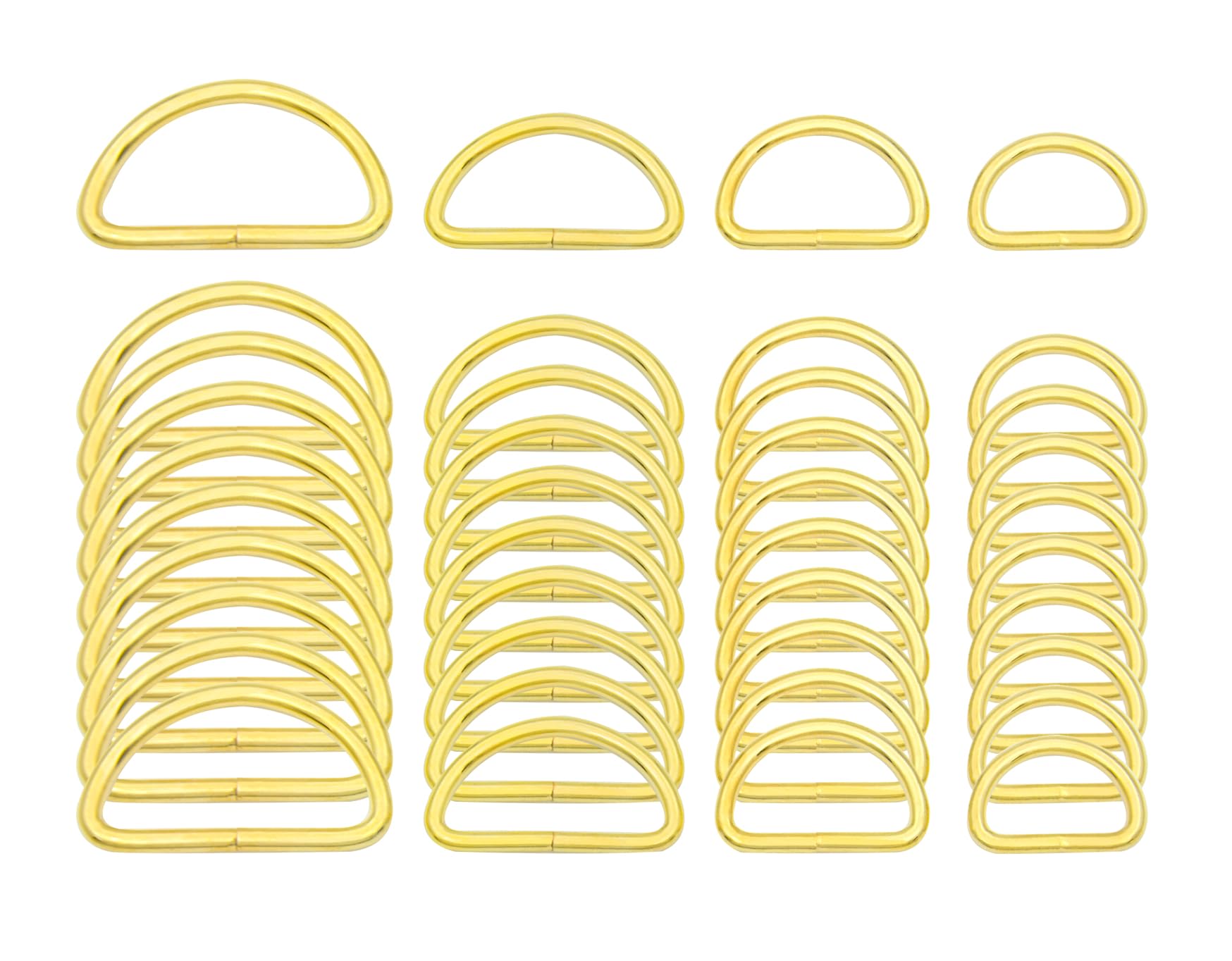 ZoloAJay 40pcs Mix 4 sizes D Rings Welded Strong Metal Gold Semi-Circular D Ring for Pet Collars Hardware Bags Ring Buckle Strap Hand DIY Sewing