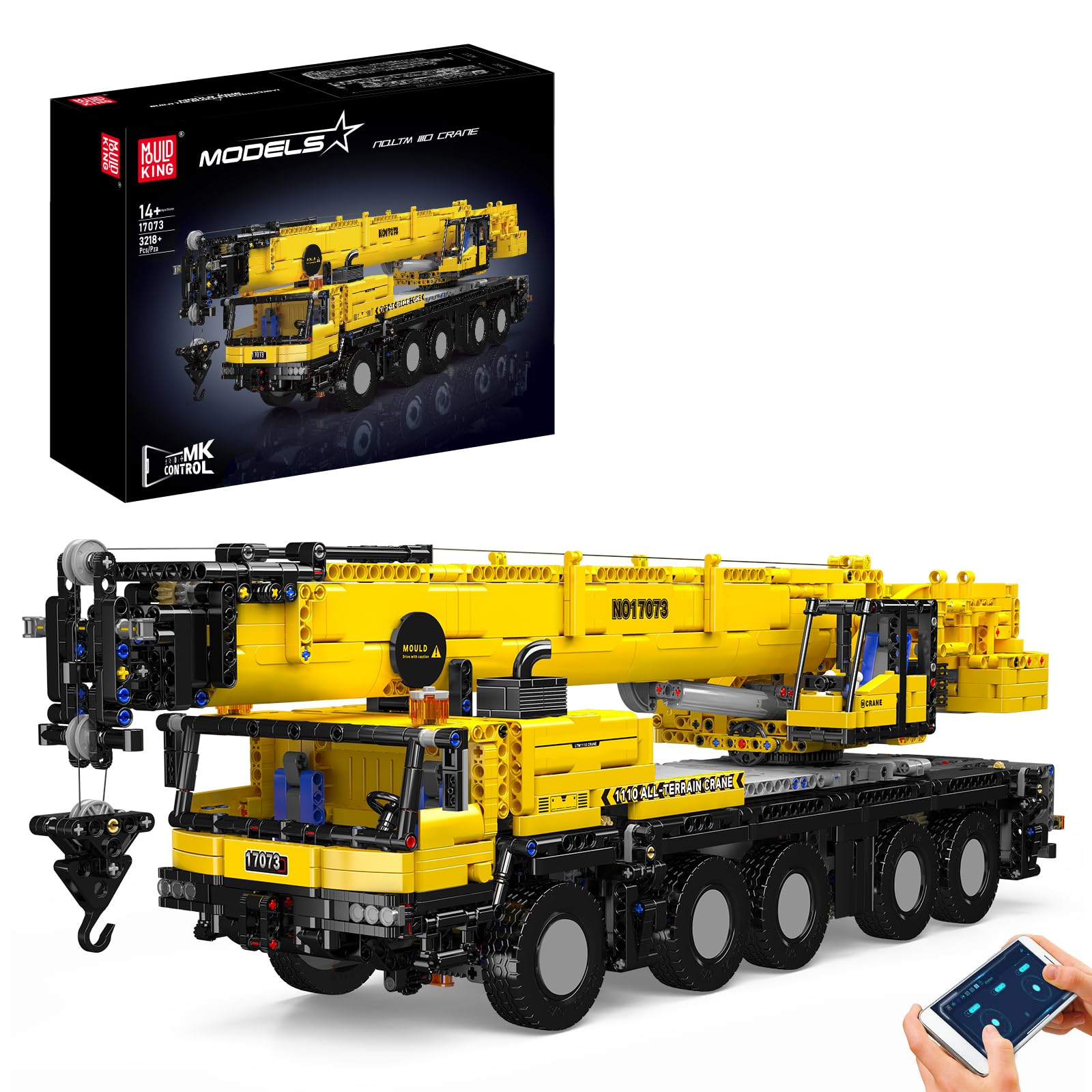 Mould King 17073 Mobile Crane Truck Building Sets, MOC Heavy-Duty Crane, 3218+ pieces Construction Vehicle, Large Truck Toys Building Set for Kids, Yellow